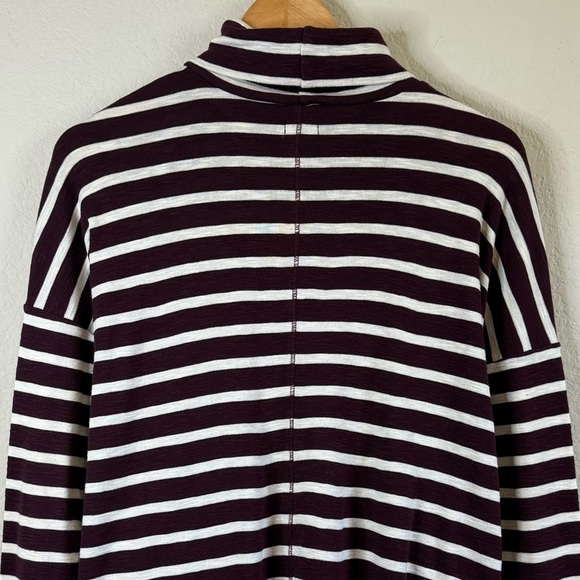 Aerie Maroon White Stripe Long Sleeve Drop Shoulder Comfy Turtleneck Shirt MED - Picture 8 of 12